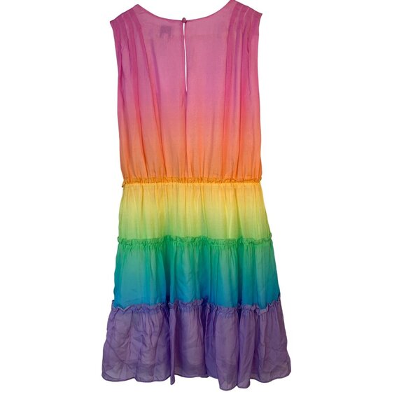 Rainbow Silk Tiered Maxi Dress Sleeveless V-Neck Designer Festival RX10446 - Picture 10 of 11